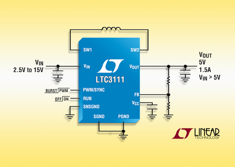 Monolithic synchronous buck/boost DC/DC converter offers 95% efficiency & low-noise operation